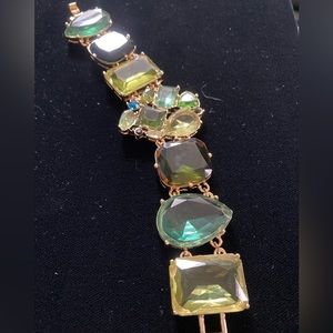 Multi-stone wide link bracelet GP over base-metal 16 assorted stones 7”x1 3/4”